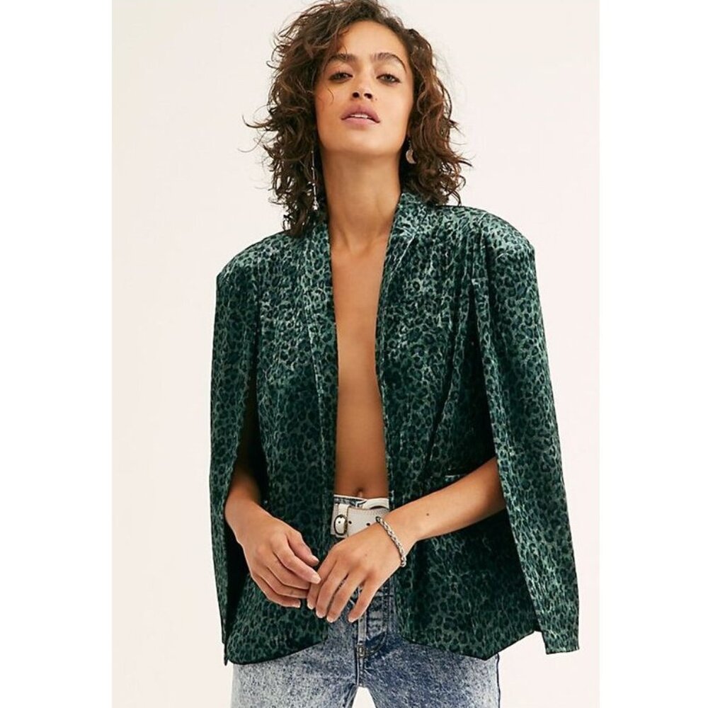 FREE PEOPLE Mercury Velvet Cape Green Leopard NWT